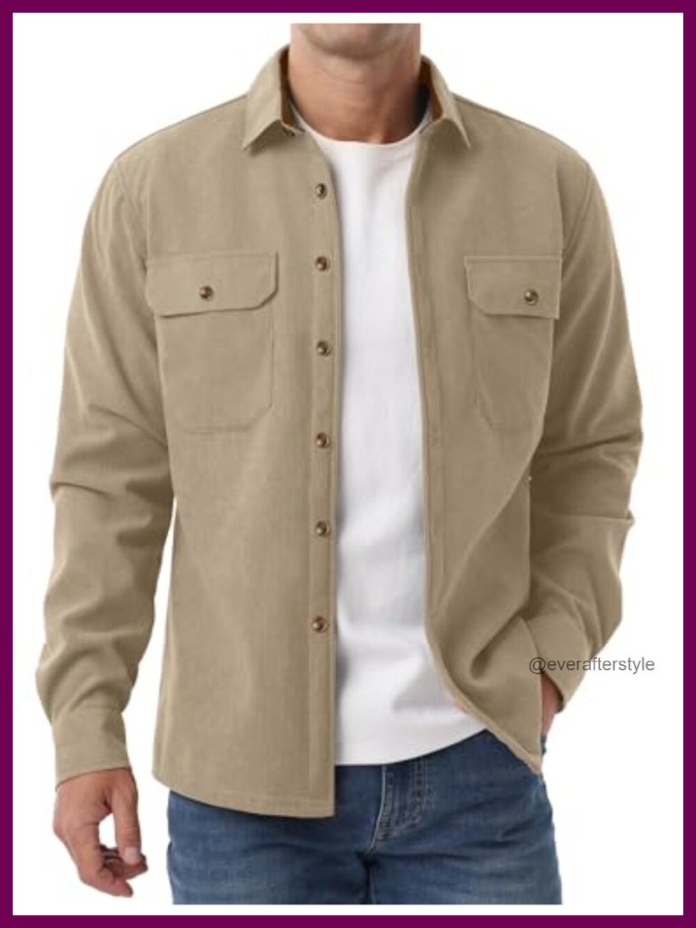 Men's Fleece Corduroy Button Down Shirt Chunky Warm Long Sleeve Flap Pockets